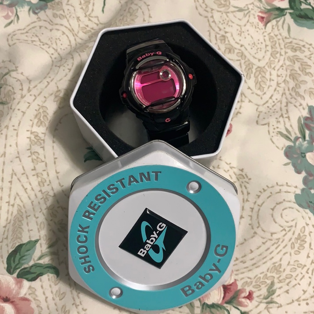 baby- g black and pink watch